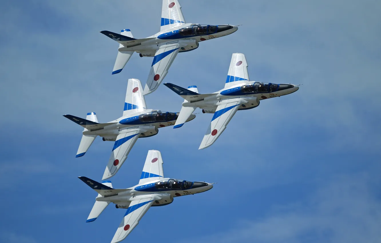 Фото обои праздник, группа, пилотажная, Blue Impulse, Kawasaki T-4