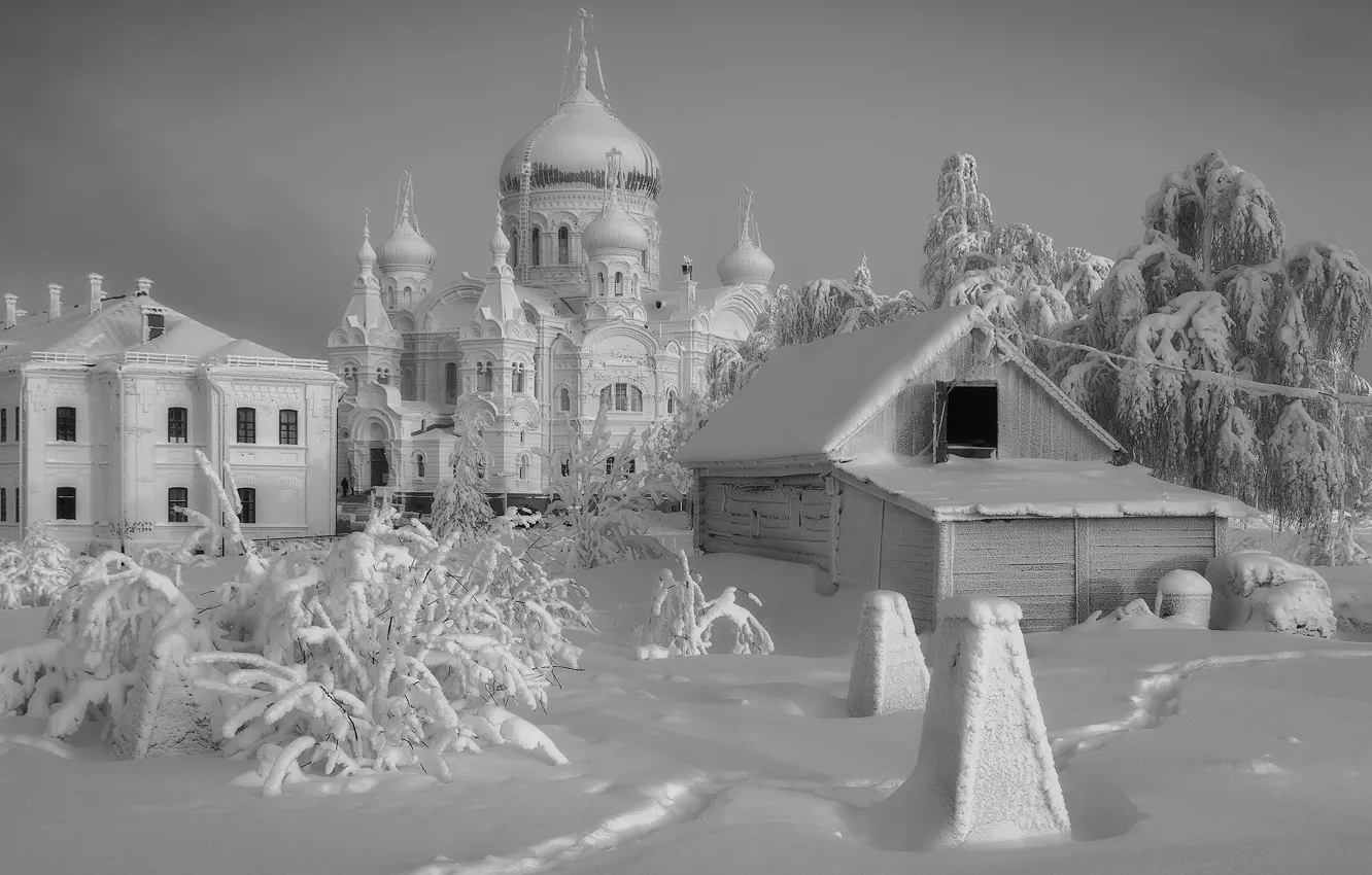 Фото обои Śnieg, Zima, Drzewa, Zrób mój, Cerkiew