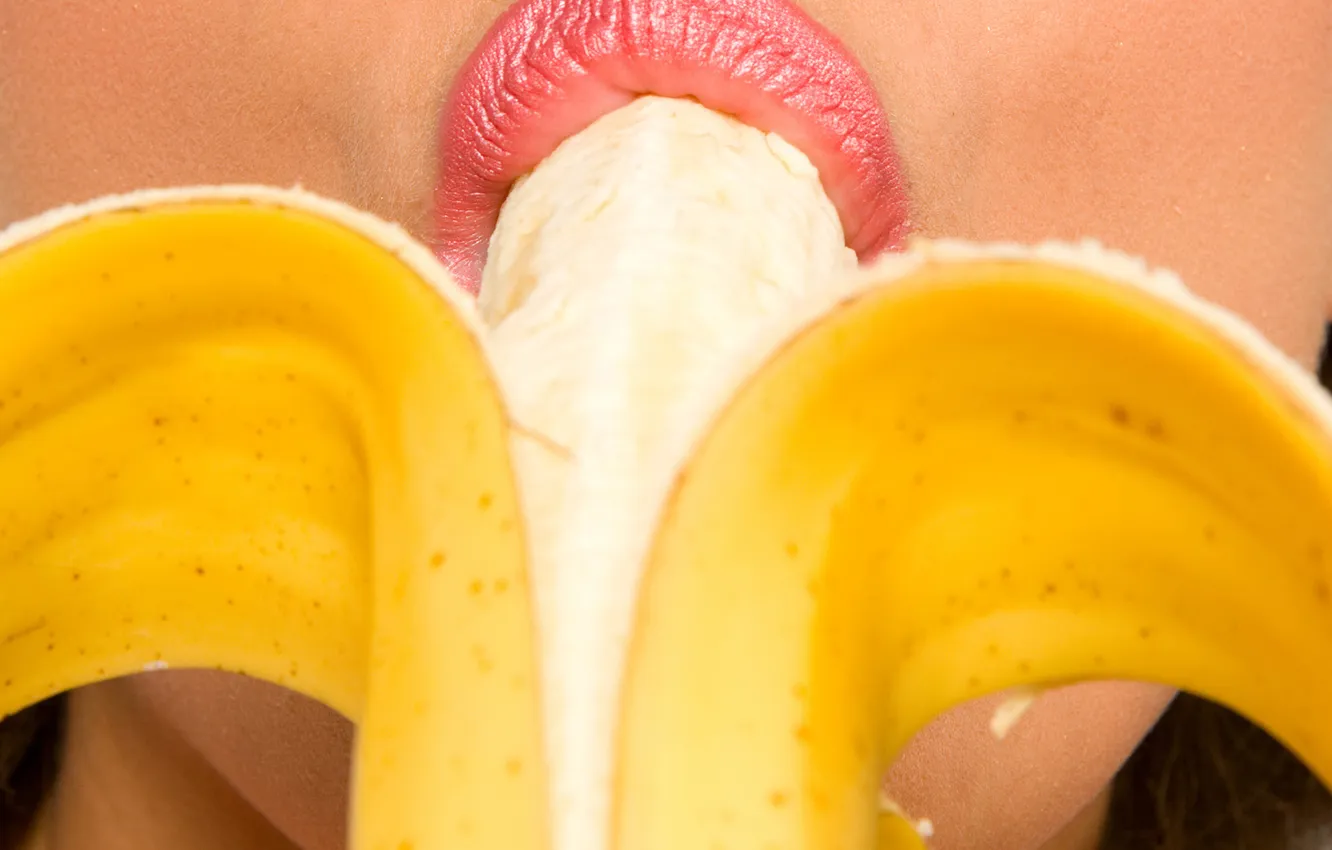 Фото обои рот, губы, банан, интересно