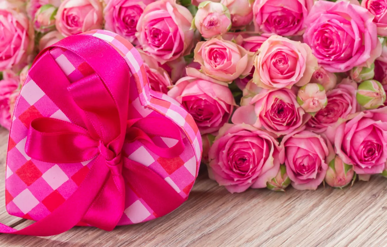 Фото обои цветы, розы, сердца, лепестки, розовые розы