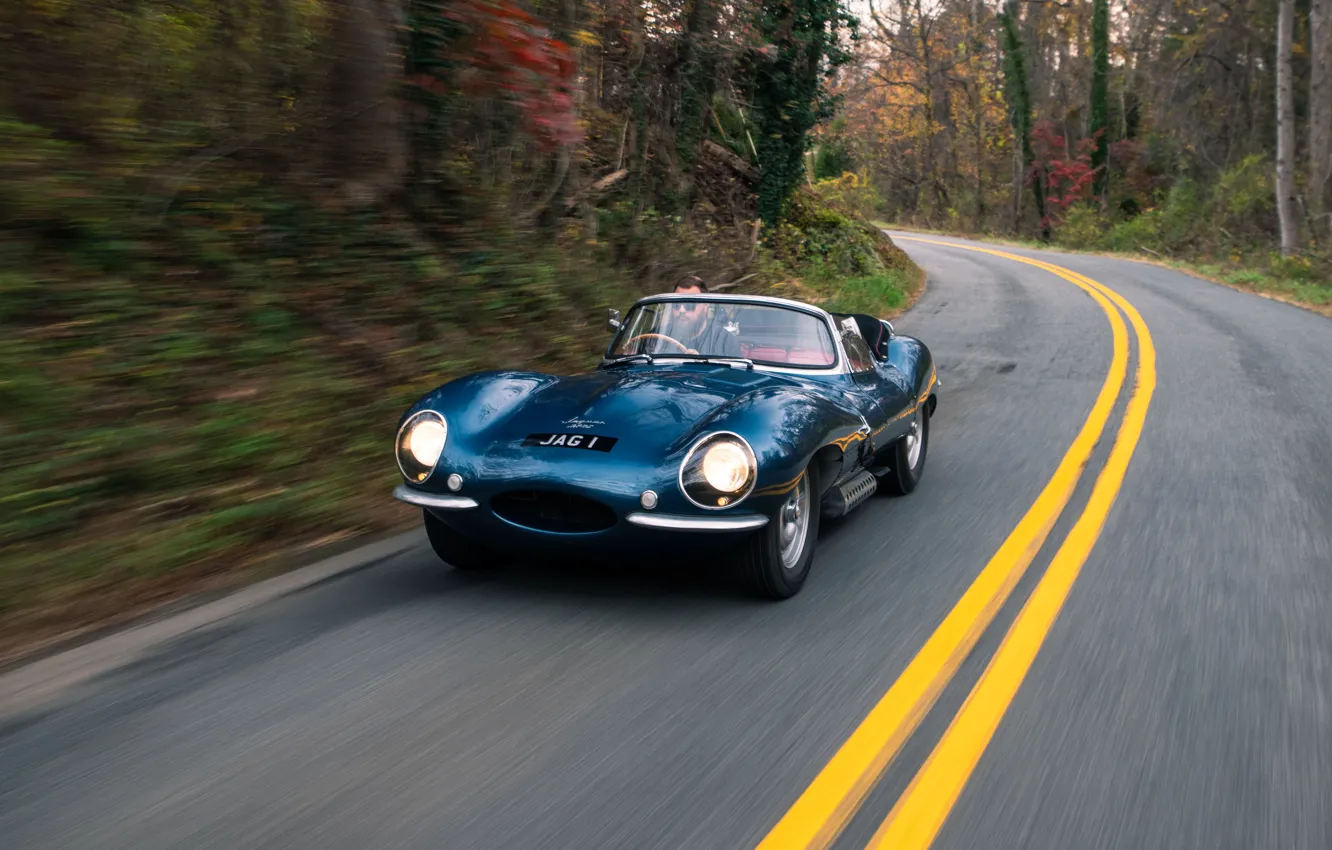 Фото обои Jaguar, road, speed, 1957, XKSS, Jaguar XKSS