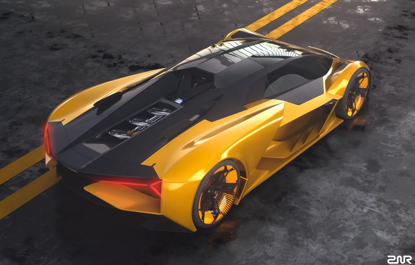Фото обои рендеринг, Lamborghini, суперкар, вид сверху, Terzo Millennio