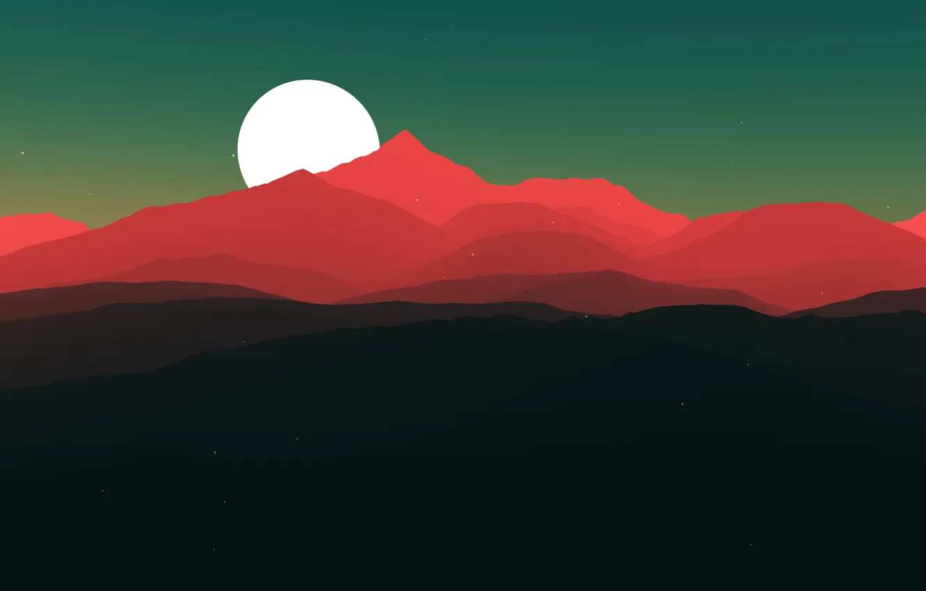 Фото обои звезды, горы, красный, луна
