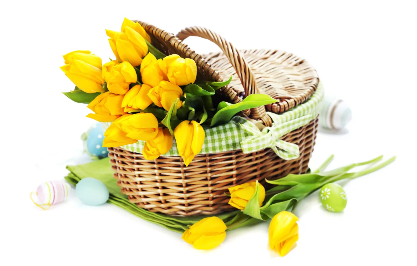 Фото обои праздник, яйца, букет, тюльпаны, tulips, Easter, eggs, holiday