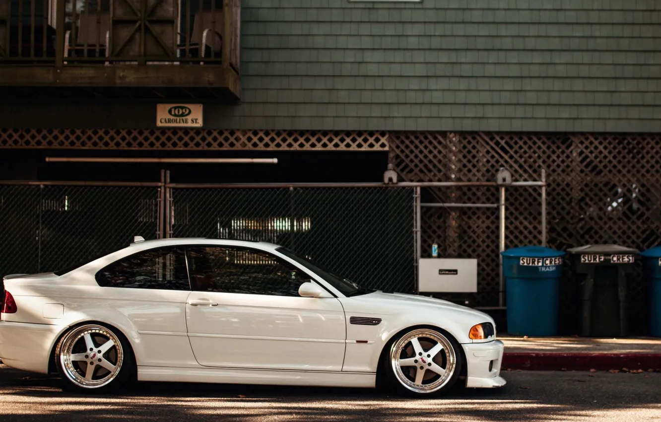 Фото обои BMW, White, Side, Tuning, BMW M3, Stance, M3 E46