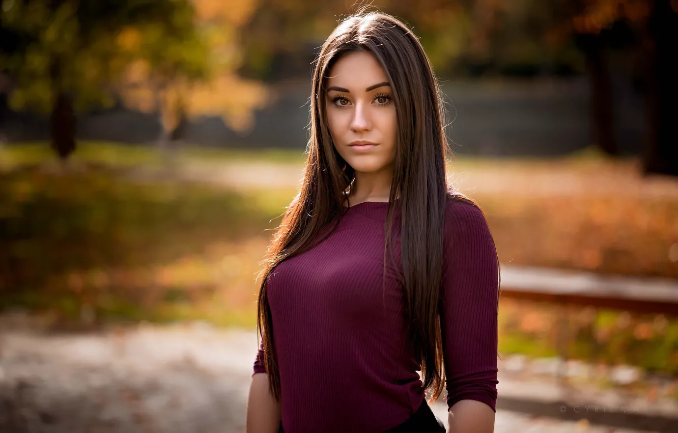 Фото обои осень, солнце, природа, поза, парк, фон, портрет, макияж