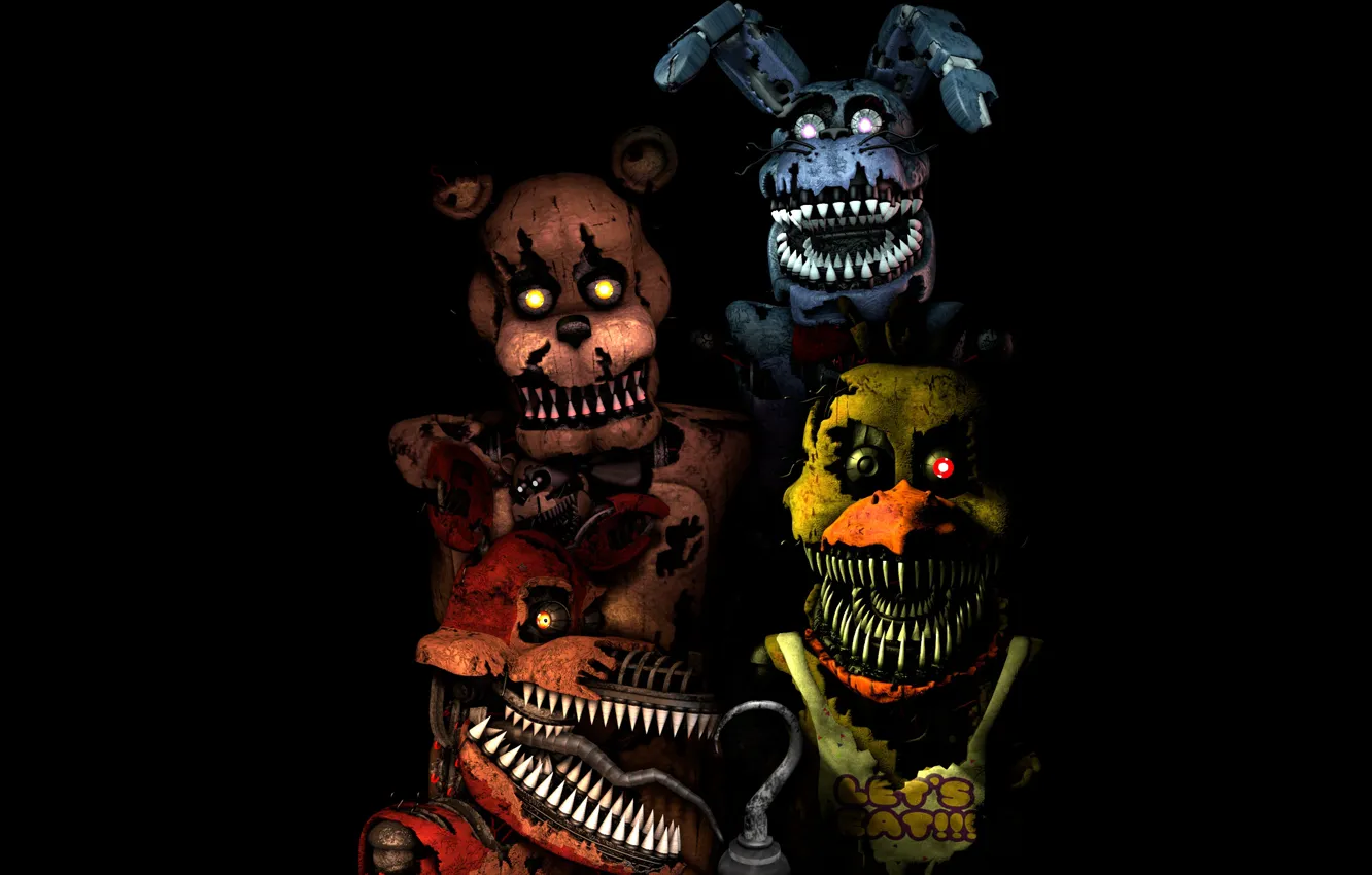 Фото обои игра, четыре, Five Nights at Freddy's, механические куклы