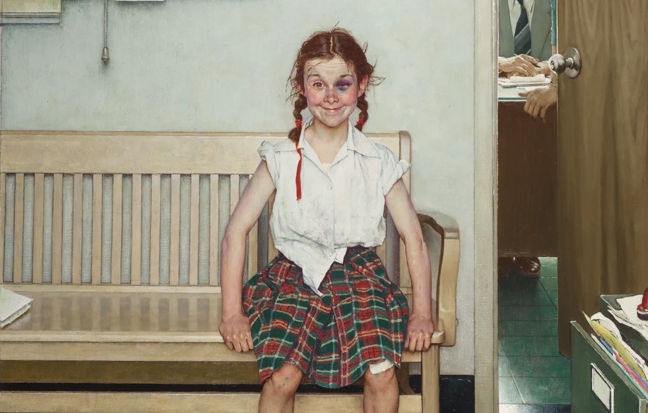 Фото обои 1953, Norman Rockwell, Норман Роквелл, The Young Lady with a Shiner, American painter and illustrator, …
