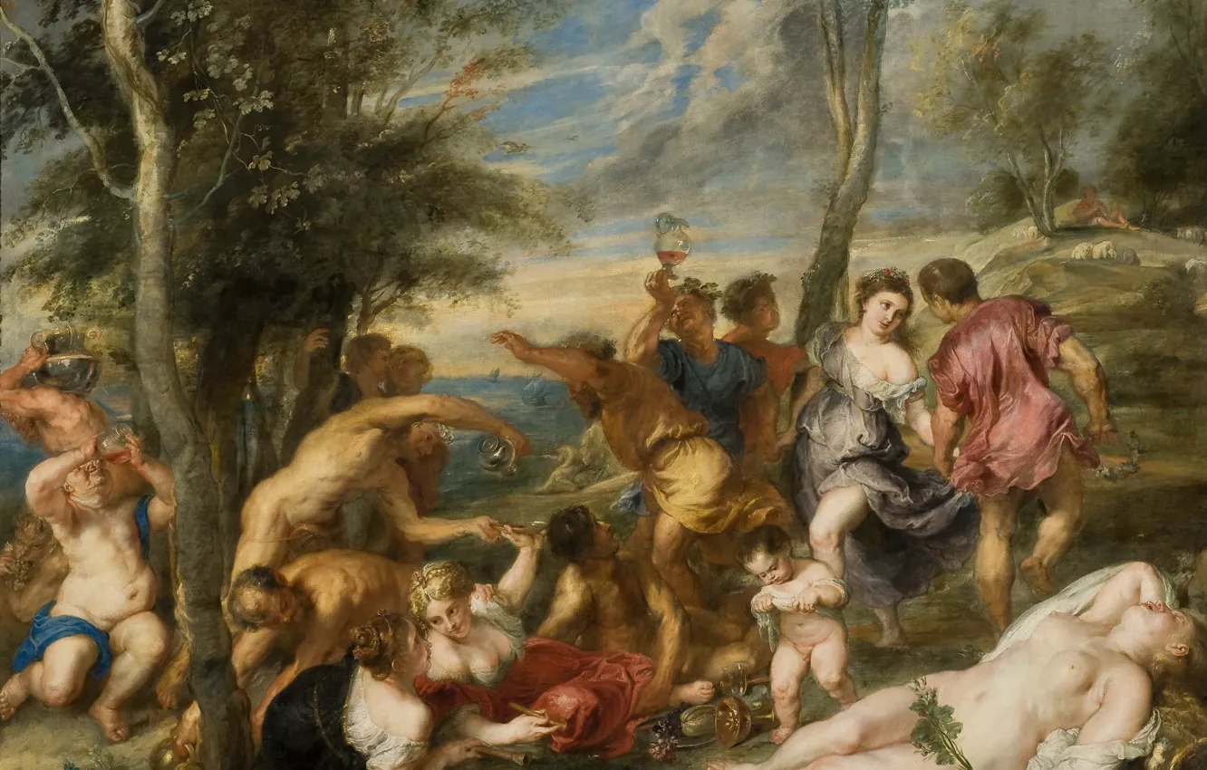 Фото обои эротика, картина, Питер Пауль Рубенс, мифология, Pieter Paul Rubens, Вакханалия на Острове Андрос