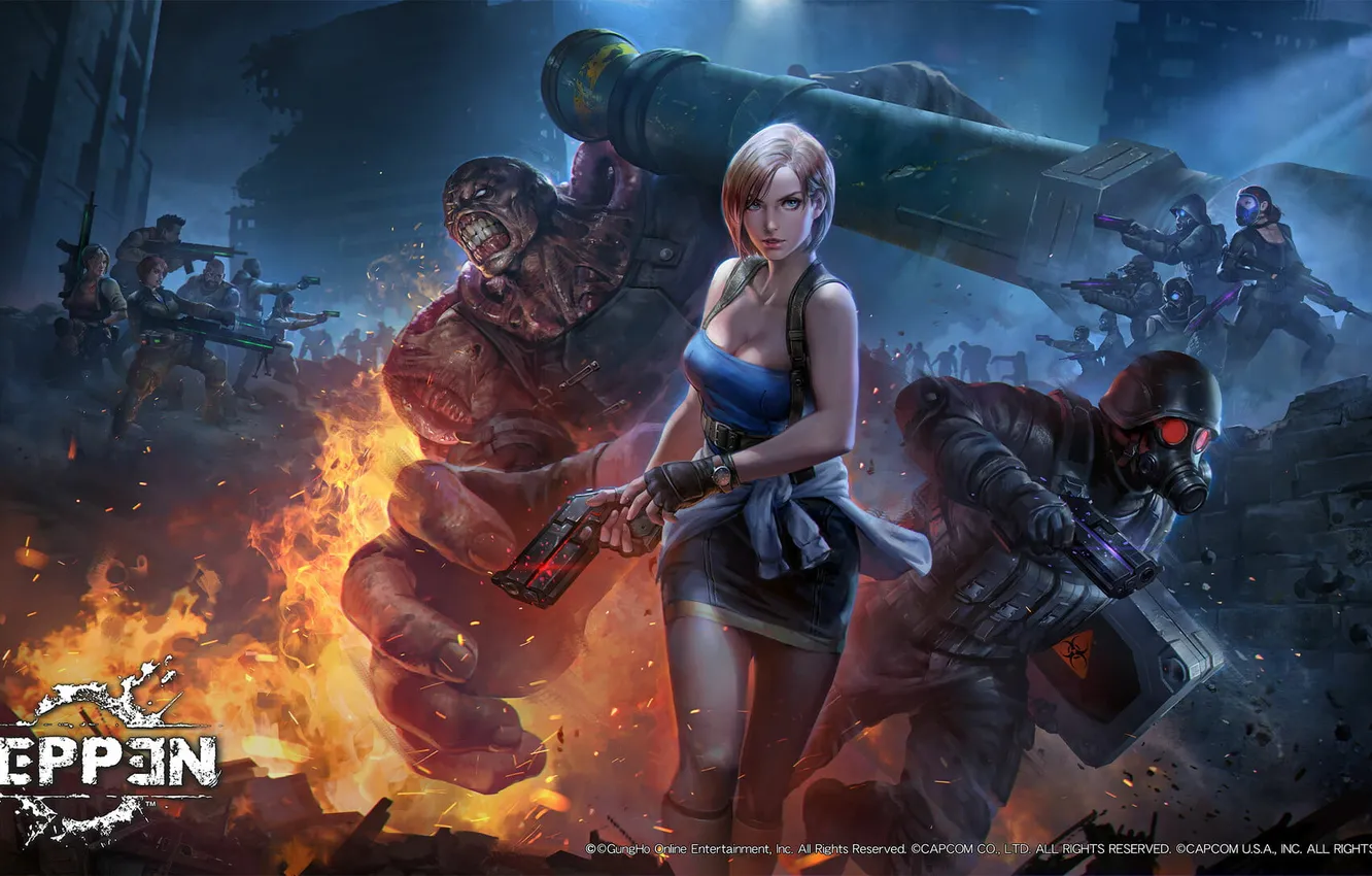Фото обои fire, flame, horror, gun, pistol, resident evil, weapon, survivor