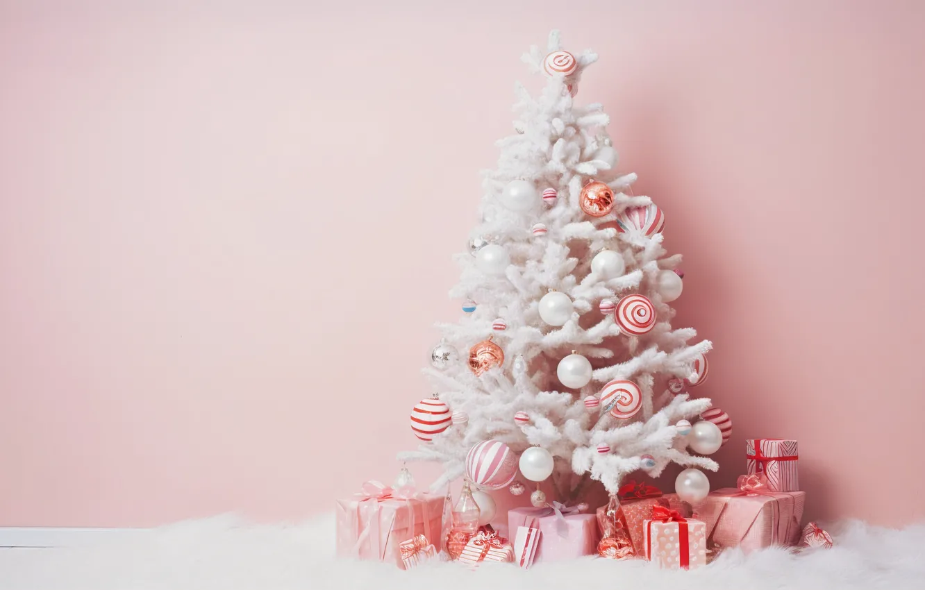 Фото обои украшения, подарок, шары, елка, новый год, Рождество, Christmas, pink