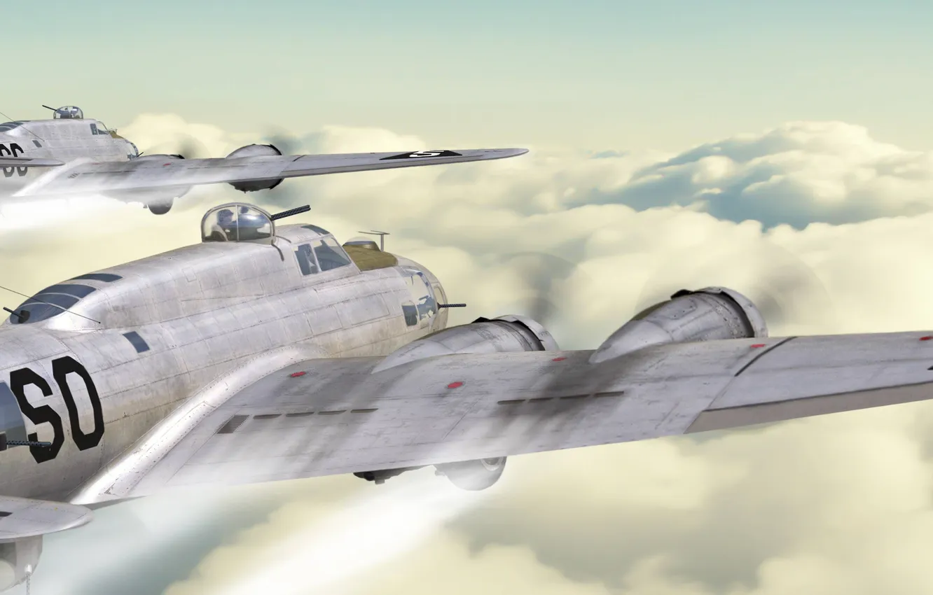 Фото обои самолеты, бомбардировщики, art, над облаками, antonis karidis, b-17 flying fortress