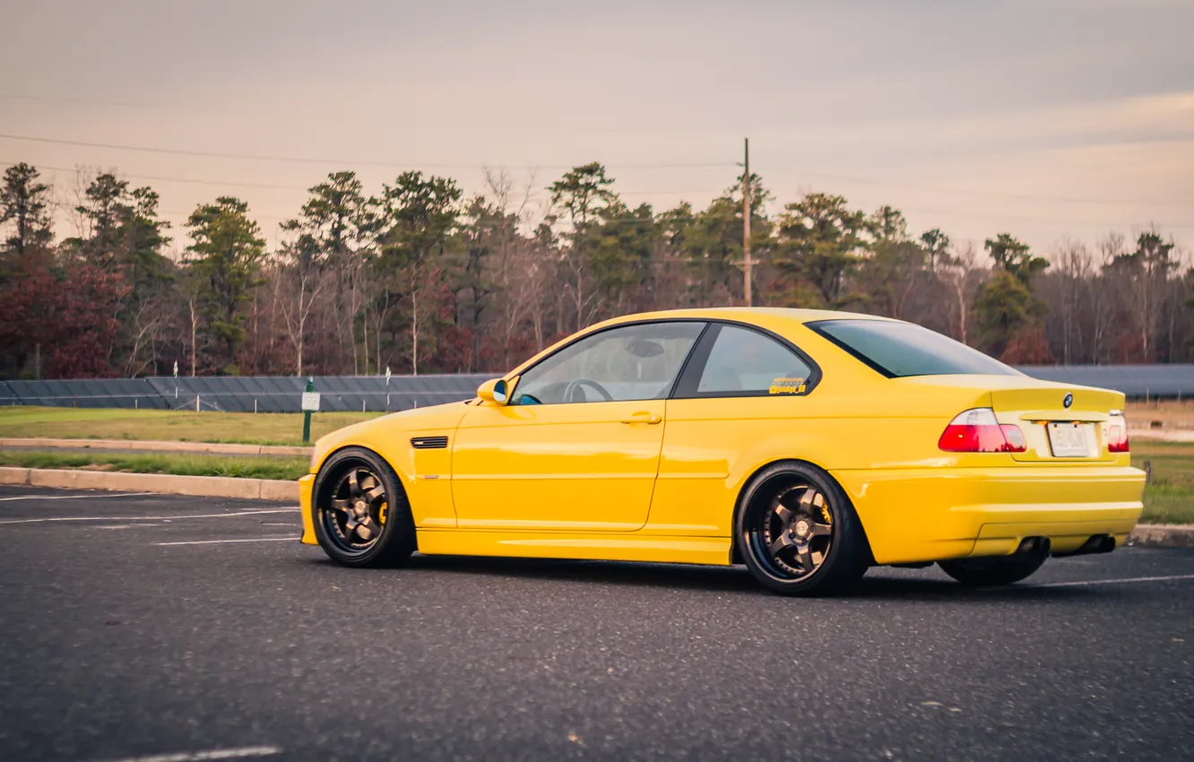 Фото обои BMW, Black, Yellow, E46, Parking, Wheels, M3