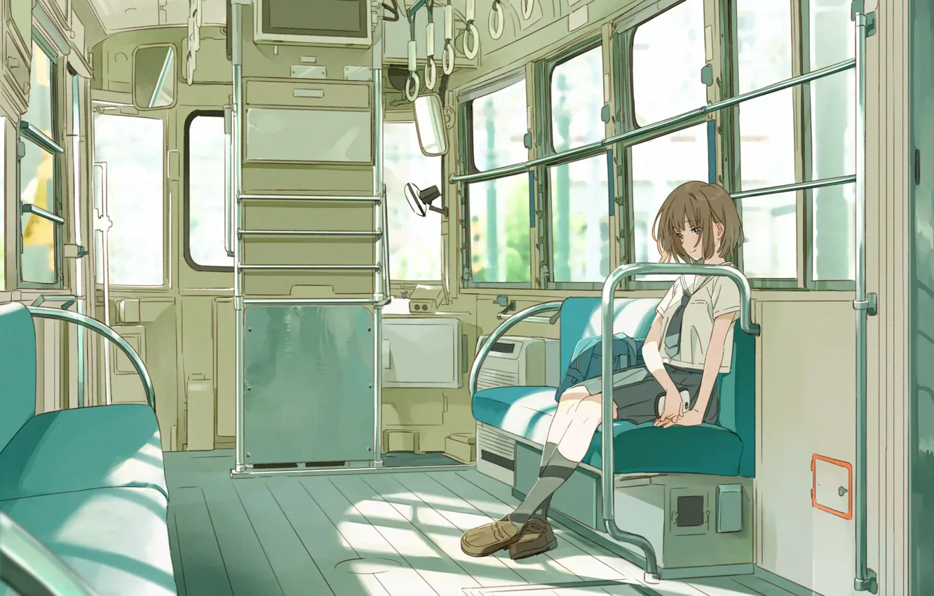 Фото обои грусть, девушка, поезд, школьница