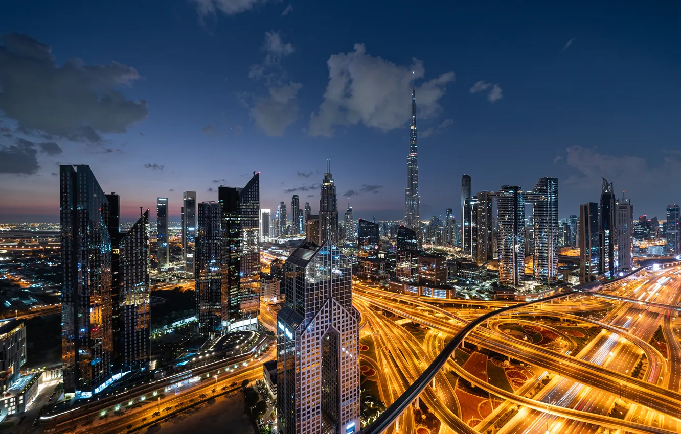 Фото обои ночь, город, dubai