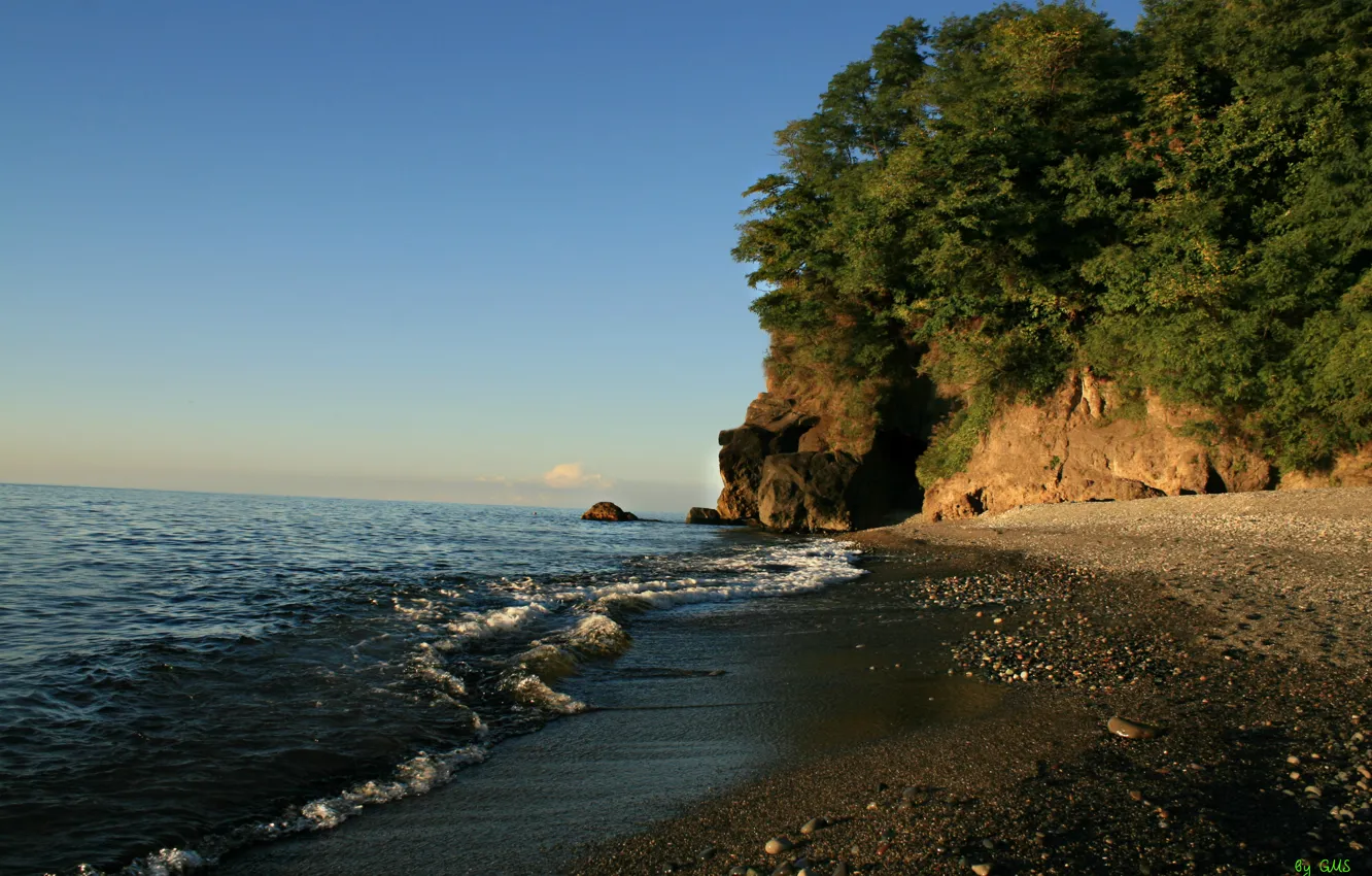 Фото обои песок, волны, зелень, закат, природа, Море