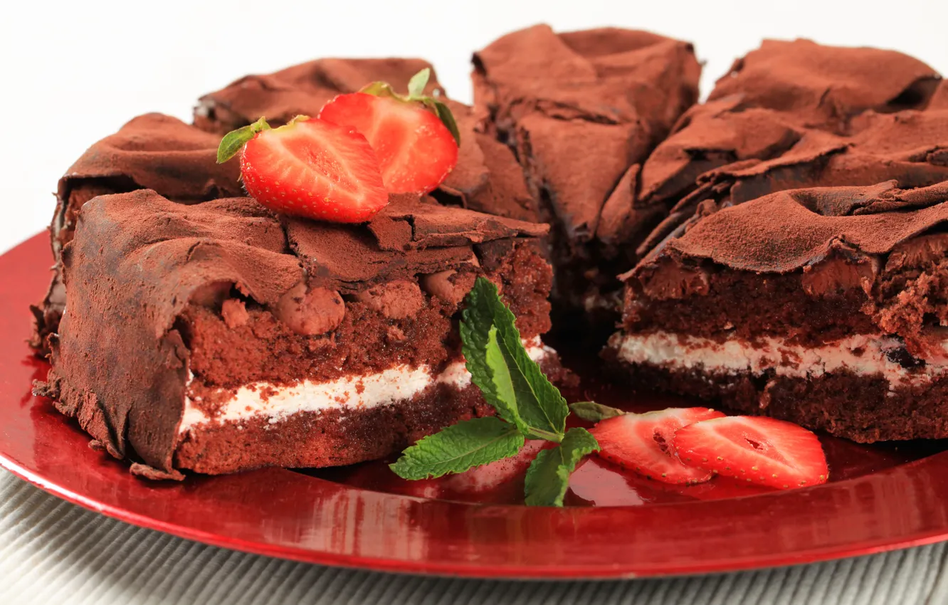 Фото обои шоколад, клубника, пирог, торт, десерт, выпечка, сладкое