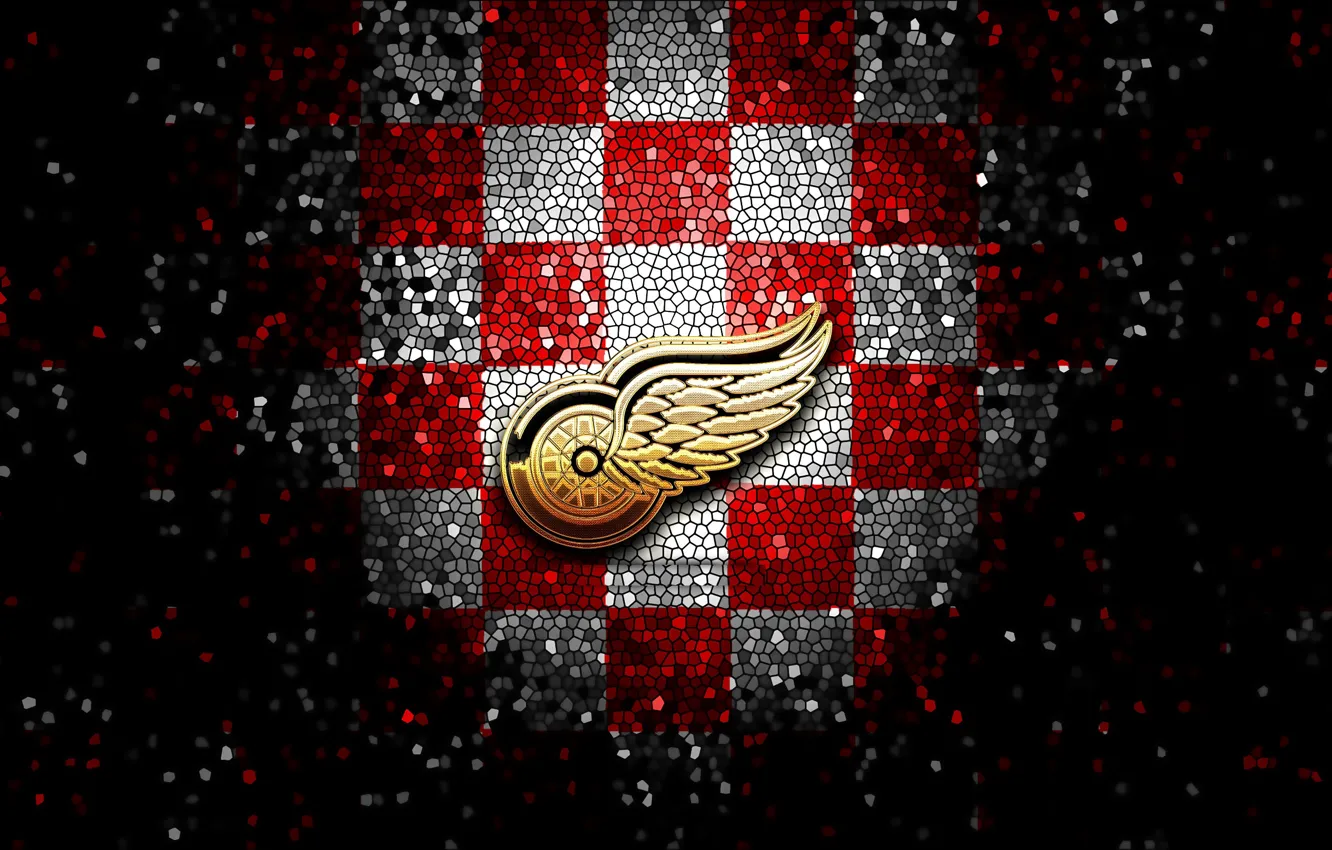 Фото обои wallpaper, sport, logo, NHL, hockey, glitter, checkered, Detroit Red Wings