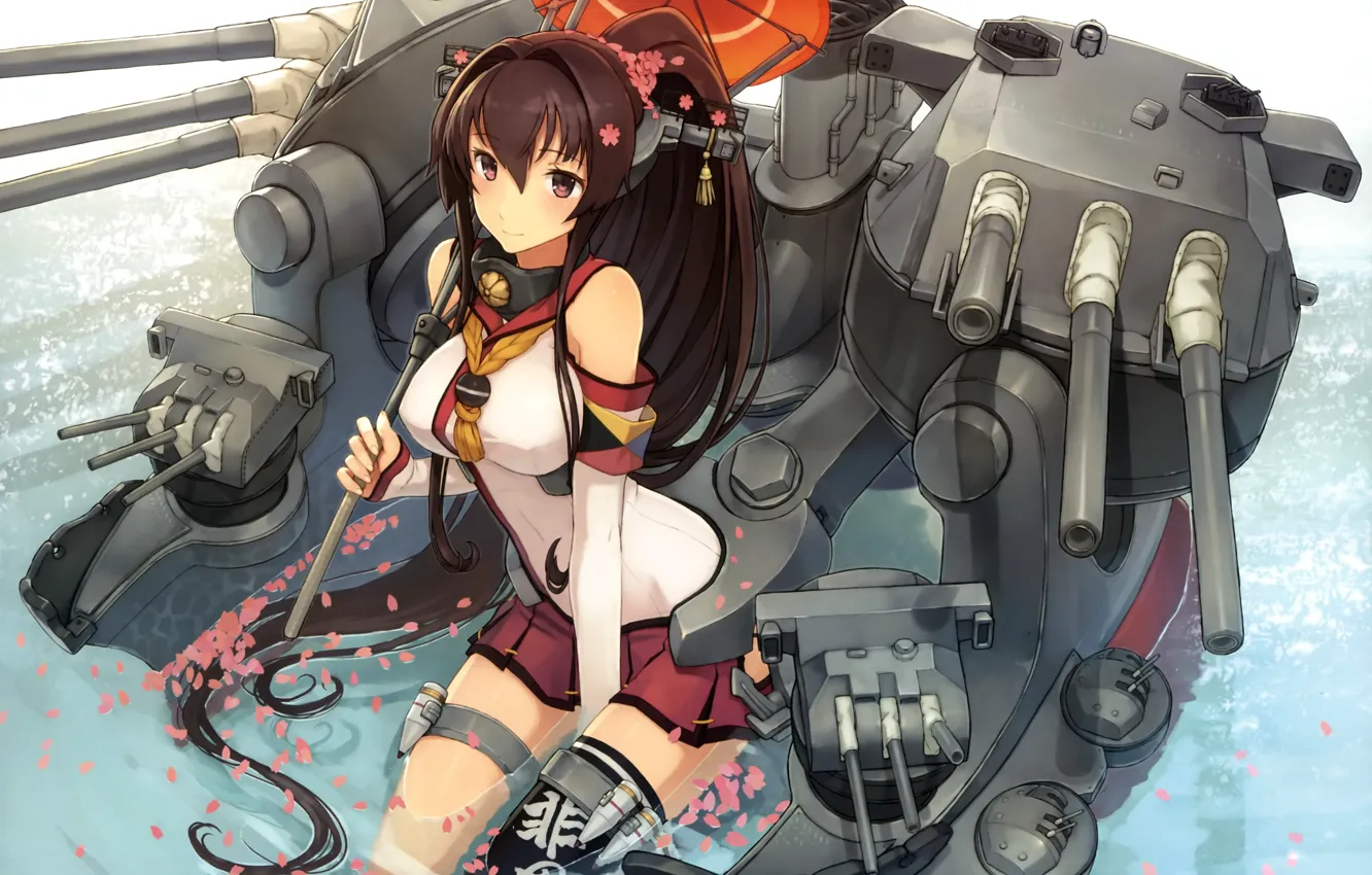 Фото обои девушка, робот, зонт, арт, mars, kantai collection, yamato super battleship