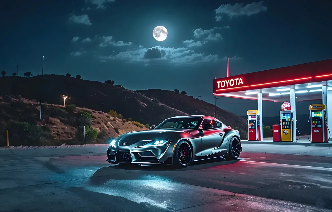 Фото обои car, Japan, Moon, Toyota, grey, night, Supra, gas