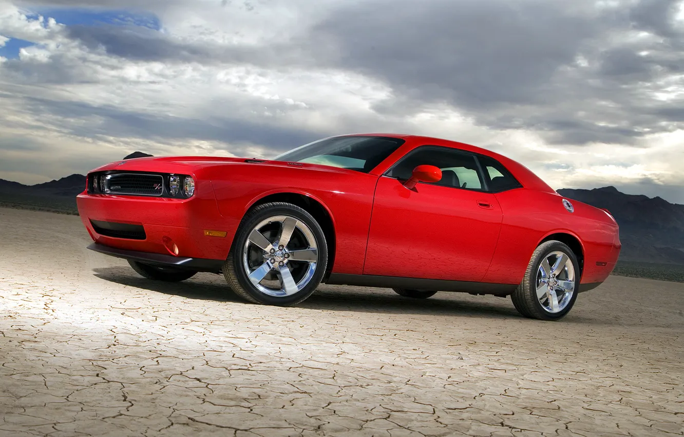 Фото обои красный, Dodge, Challenger, автомобиль
