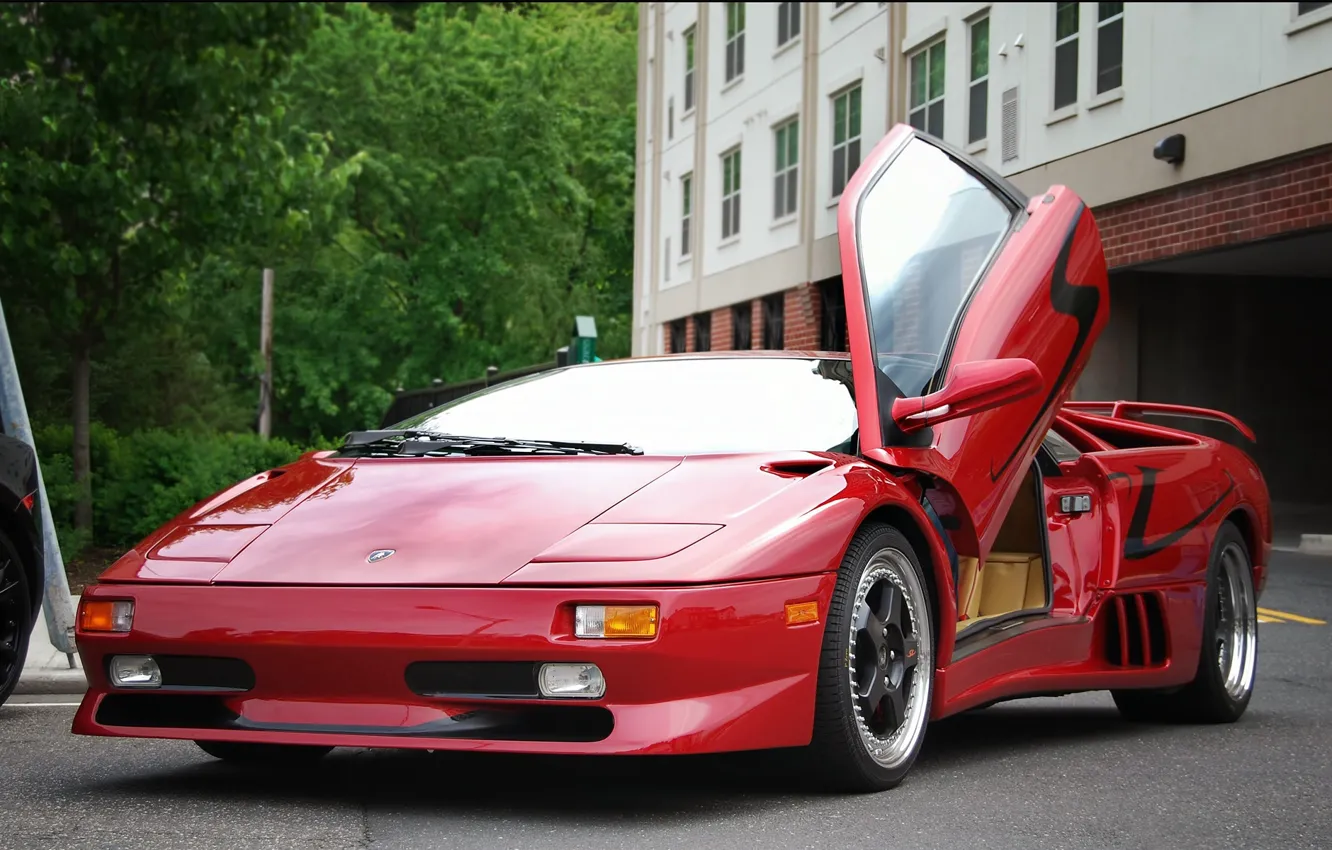 Фото обои Lamborghini, Red, Diablo, (1996)