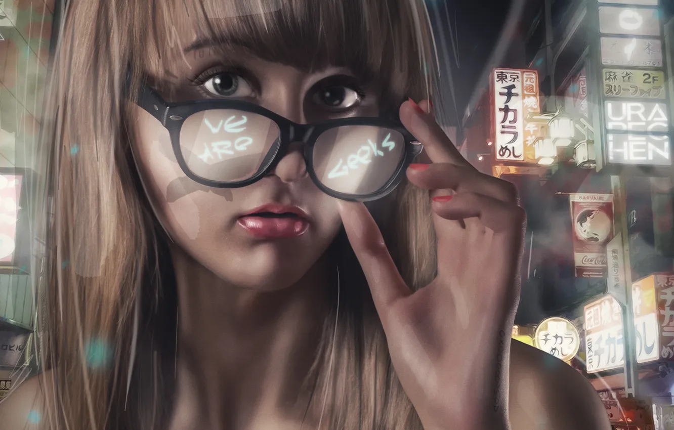 Фото обои Girl, Art, Glass, Geek, Nigth, Pechen, We are GeeXXX