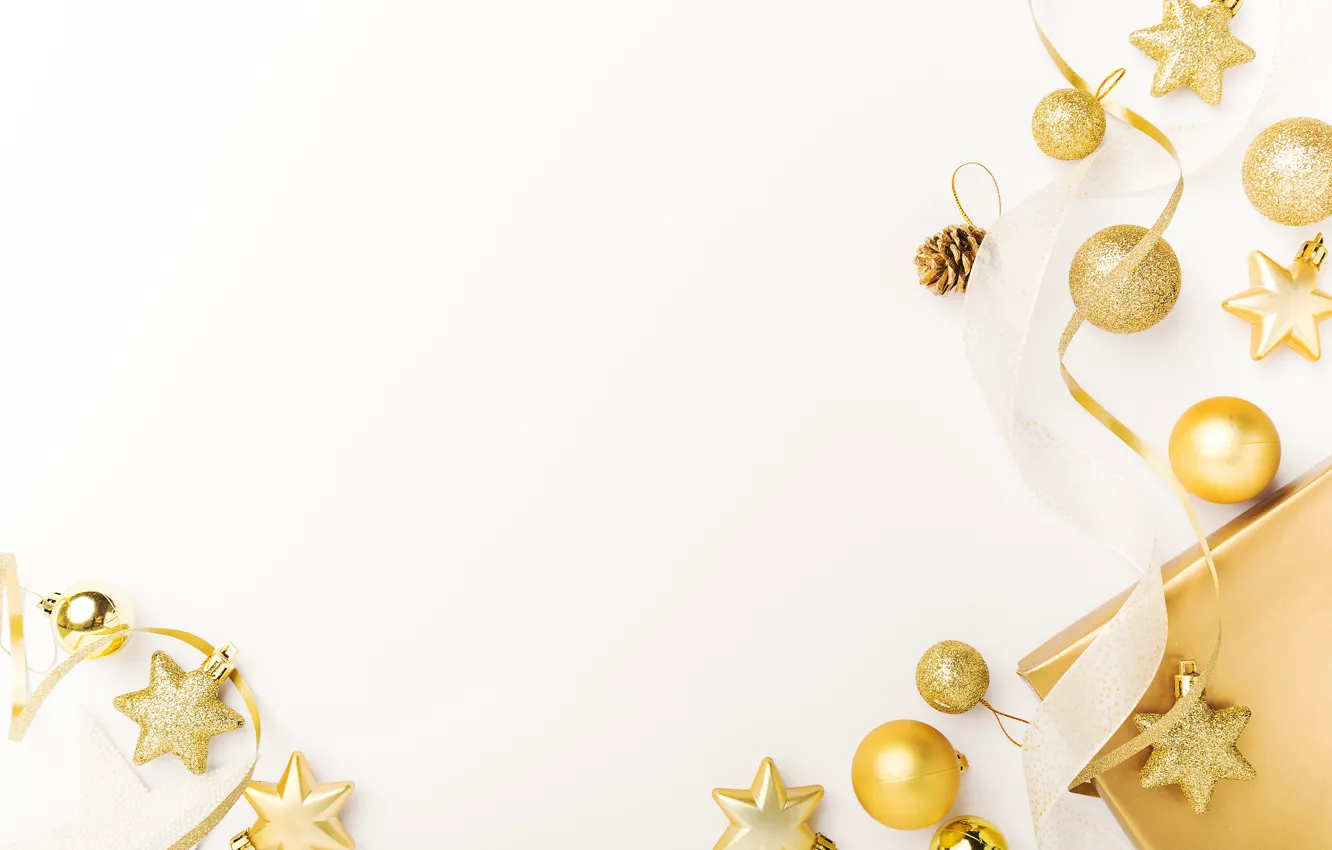 Фото обои праздник, подарок, игрушки, Новый год, golden, Christmas, decoration, Valeria Aksakova