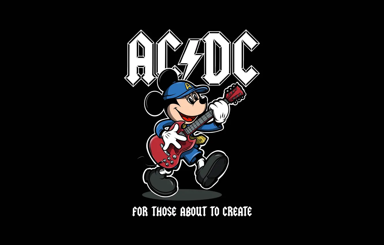 Фото обои Рисунок, Фон, Rock, Арт, AC-DC, Микки Маус, Mickey Mouse, Mickey