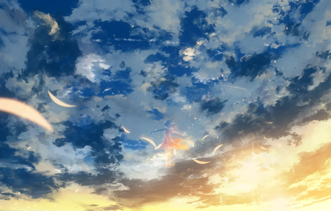 Фото обои небо, девушка, солнце, облака, Y_Y