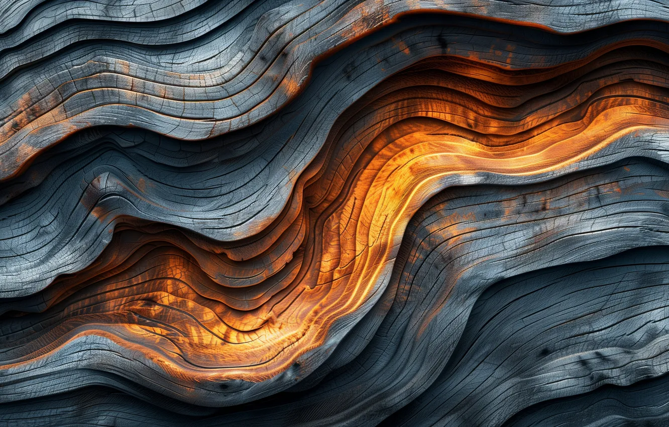 Фото обои абстракция, дерево, abstract, waves, древесина, wood, warm, ИИ арт