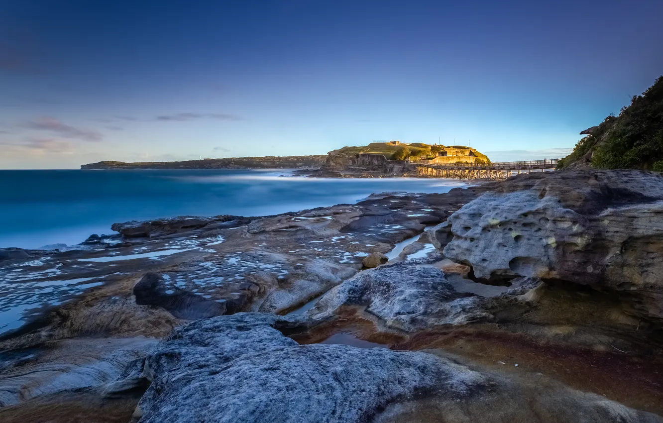 Фото обои море, небо, мост, скалы, остров, Австралия, Новый Южный Уэльс
