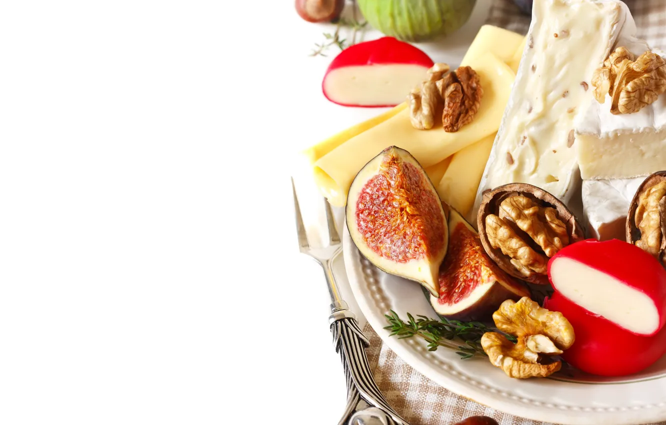 Фото обои еда, сыр, тарелка, орехи, инжир, Natalia Klenova