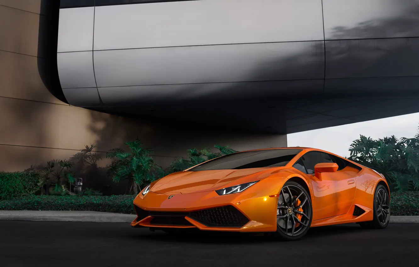 Фото обои Lamborghini, Orange, Vorsteiner, Wing, Huracan, Install