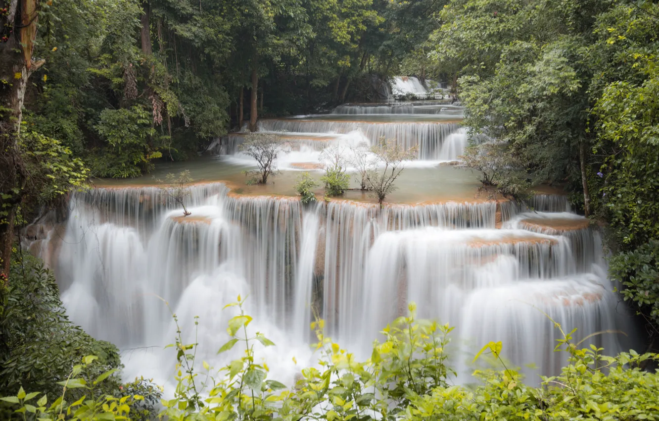 Фото обои лес, пейзаж, река, скалы, водопад, summer, Тайланд, forest