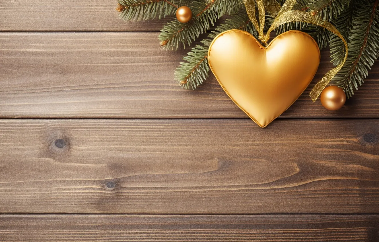 Фото обои любовь, романтика, сердце, Новый Год, Рождество, golden, love, christmas