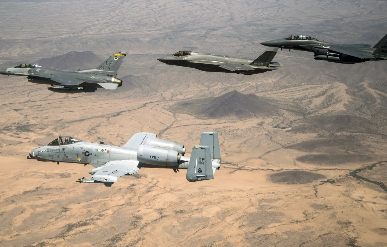 Фото обои F-16, F-15, A-10, ВВС США, Lightning II, F-35, Thunderbolt II, Strike Eagle