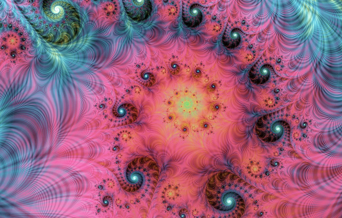 Фото обои абстракция, розовый, голубой, узор, спираль, фрактал, орнамент, математическая вселенная