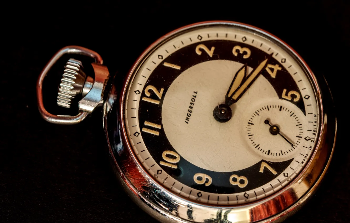 Фото обои металл, фон, стрелки, часы, циферблат, карманные, Ingersoll