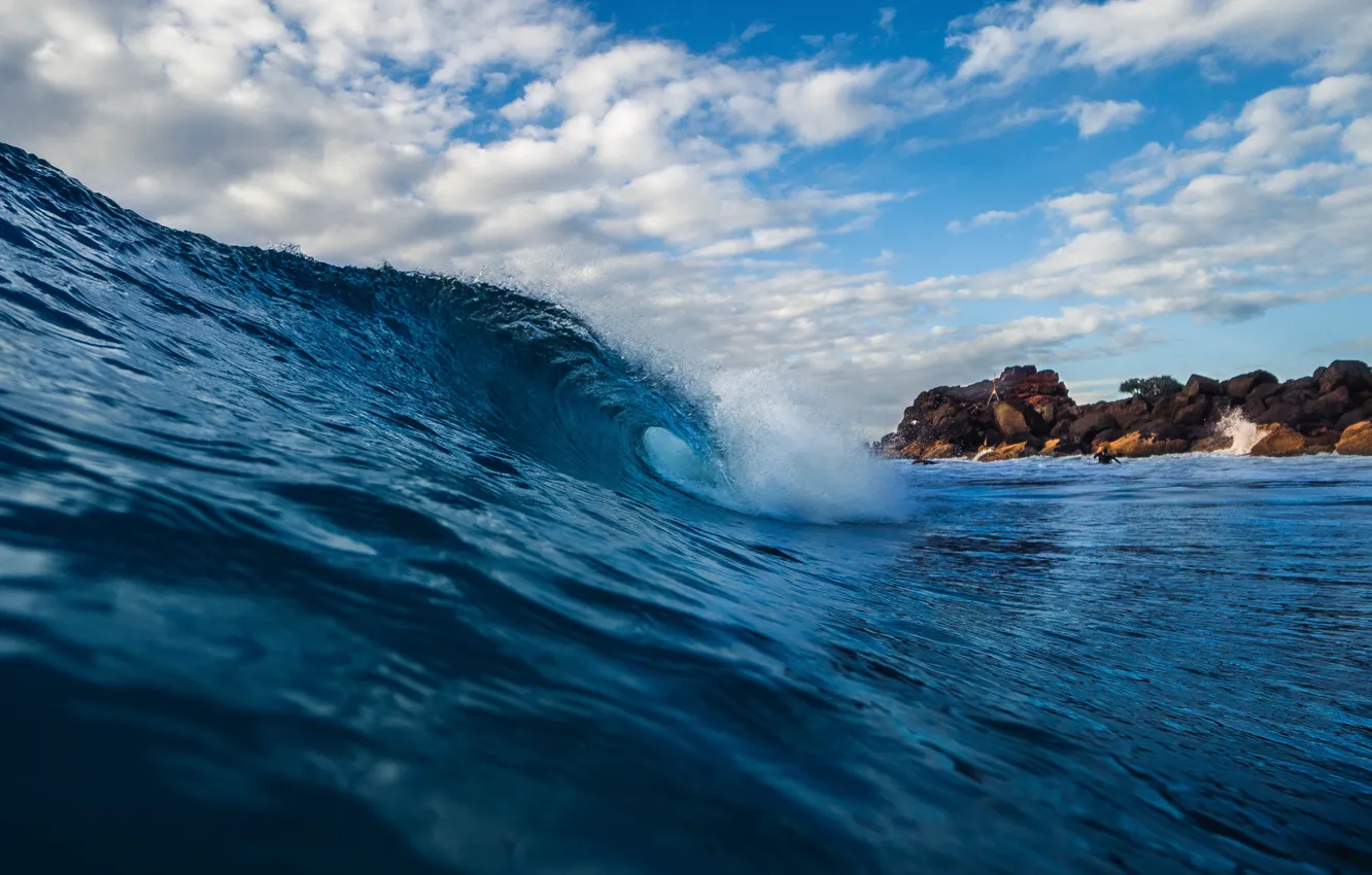 Фото обои sea, пена, море, вода, облака, небо, камни, волны
