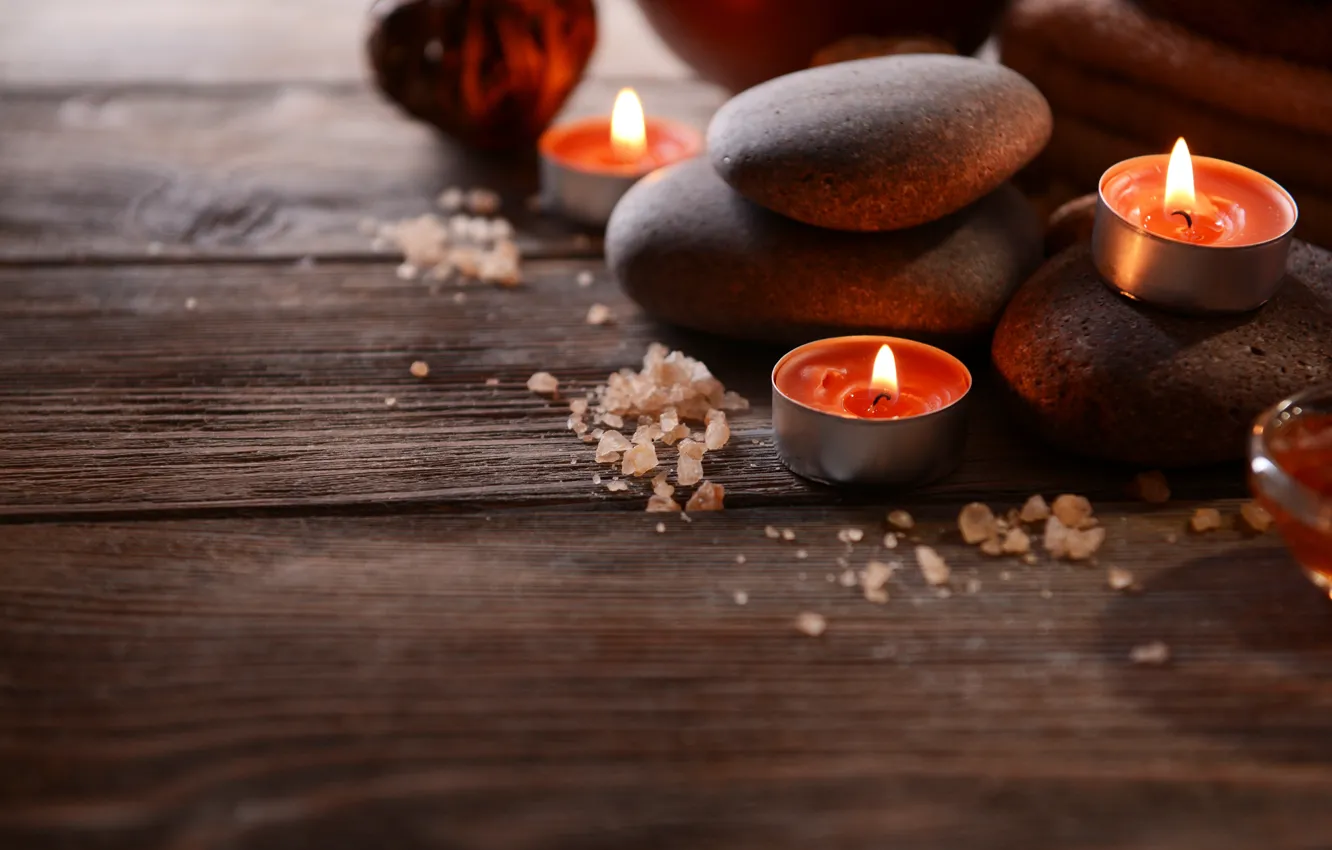 Фото обои камни, доски, свечи, соль
