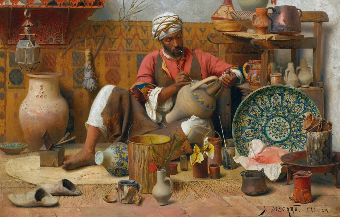 Фото обои масло, холст, французский живописец, 1910, Жан Дискарт, гончарная мастерская, Jean Discart, L'Atelier de Poterie