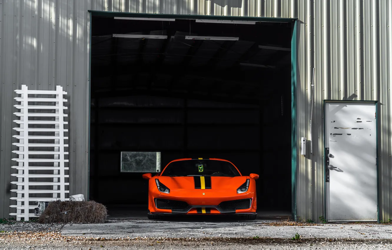 Фото обои ferrari, orange, 488 pista