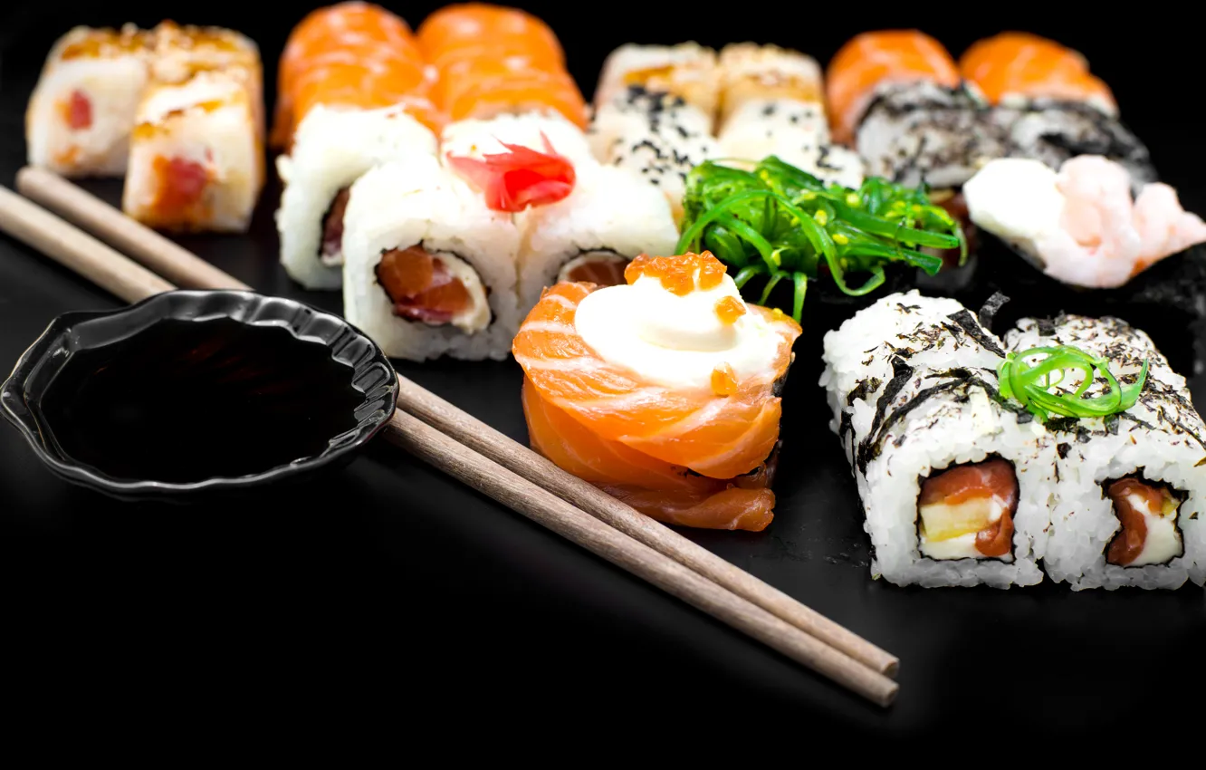 Фото обои rolls, sushi, суши, роллы, морепродукты, японская кухня