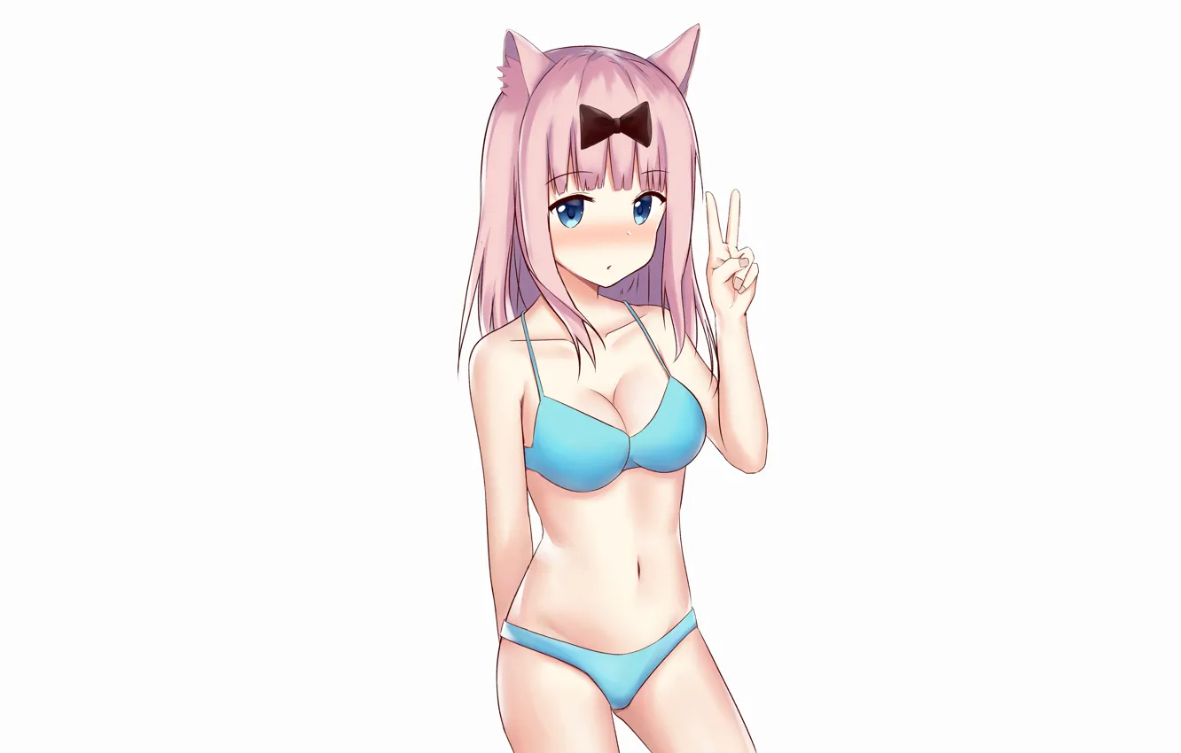 Фото обои girl, sexy, lingerie, pantsu, bra, cleavage, panties, pink hair