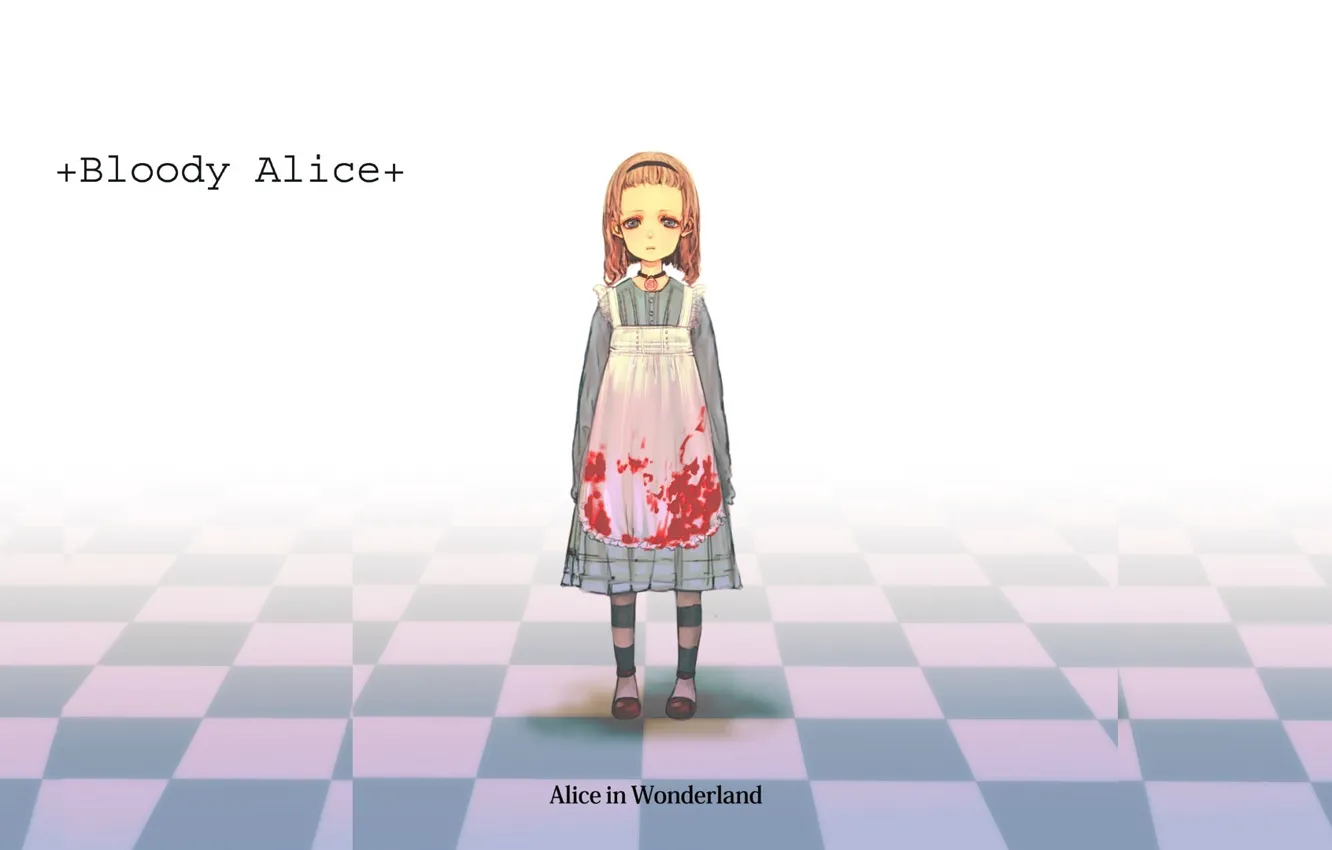 Фото обои пустота, одиночество, кровь, пятна, Alice in Wonderland, малышка, шахматная доска, Alice