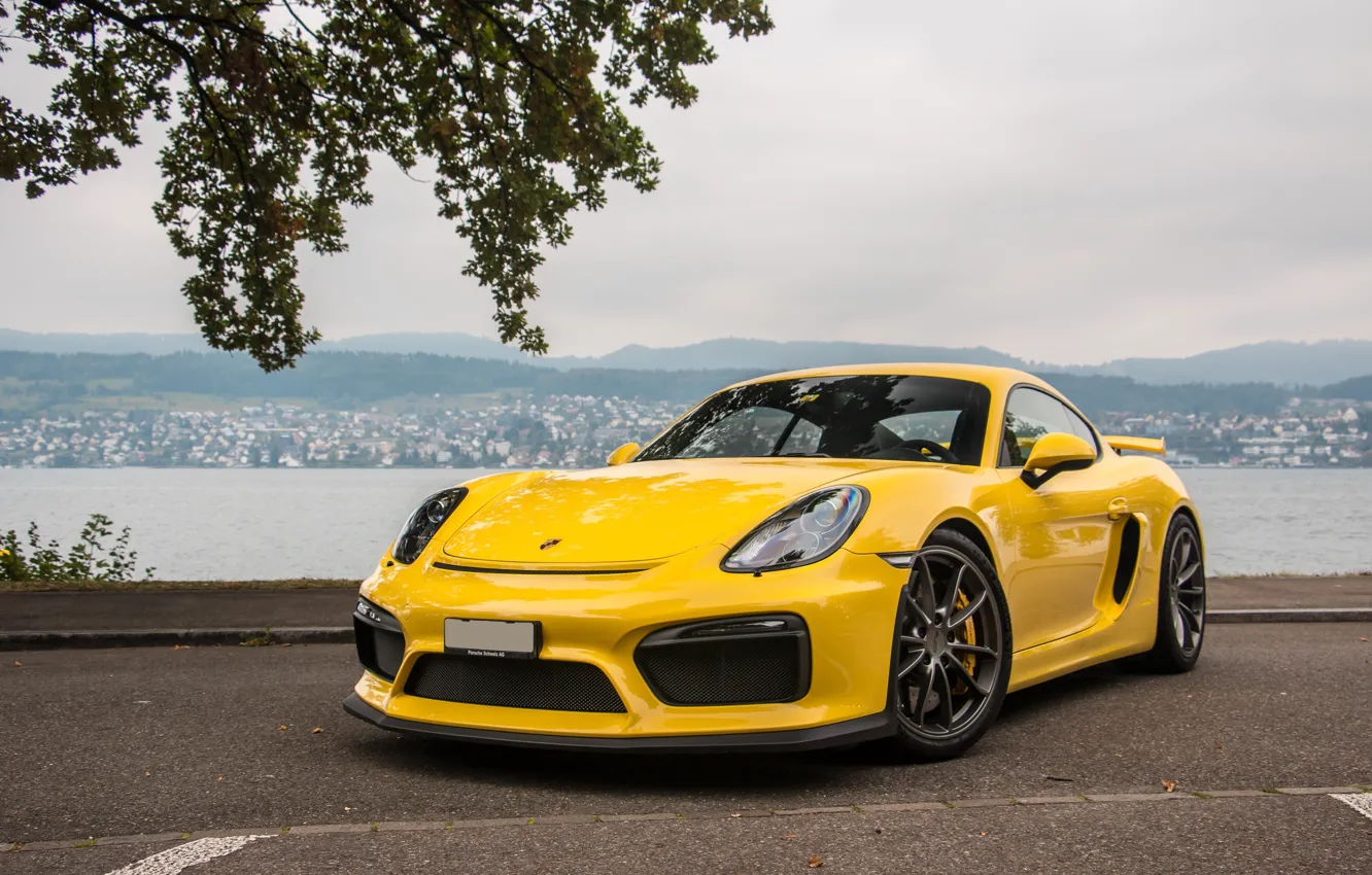 Фото обои Porsche, Cayman, Yellow, GT4