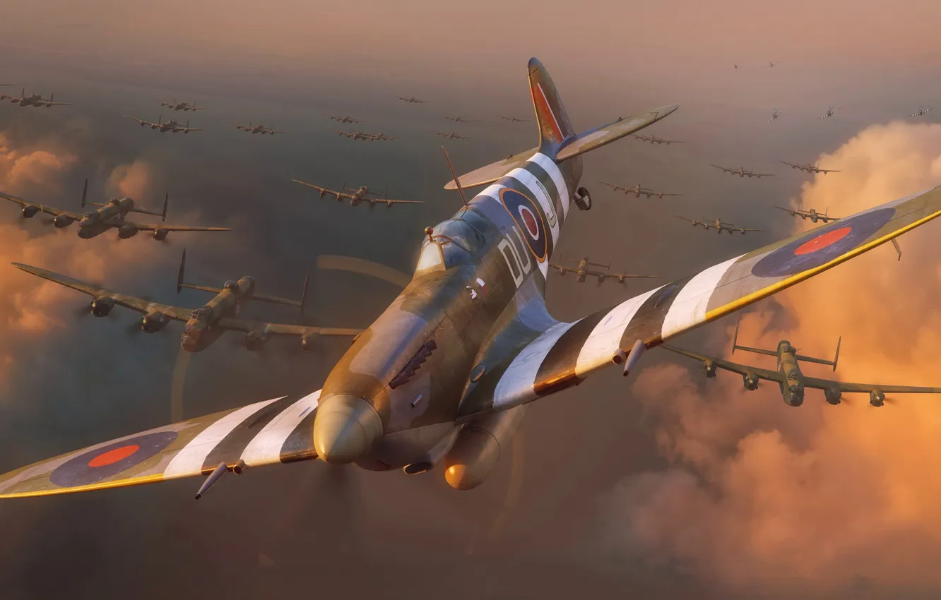 Фото обои Великобритания, истребитель-перехватчик, Raf, Чехословакия, Spitfire Mk.IXe, Piotr Forkasiewicz