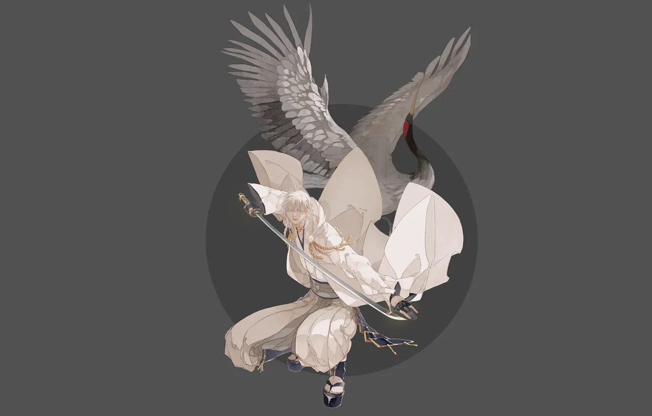 Фото обои птица, парень, журавль, Touken Ranbu, Танец Мечей