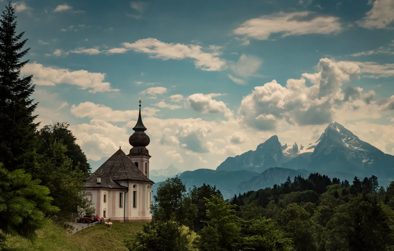 Фото обои горы, высота, Альпы, церковь